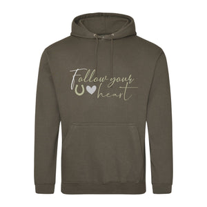 "Follow your heart" Hoodie Olive Grün - Biniebo