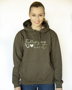 "Follow your heart" Hoodie Olive Grün - Biniebo